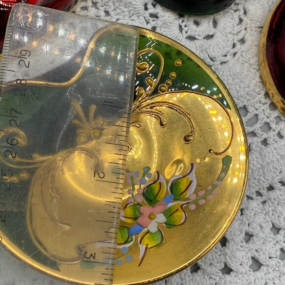 Murano Glass Trinket Dishes: Gold Gilt Painted Flowers, Set of 4 - Picture 7 of 9